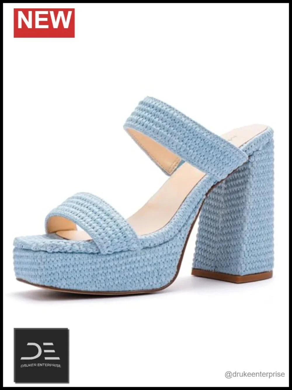 Platform Heels Square Open Toe Chunky Heel Two Strap Slip On Sandals Wedding